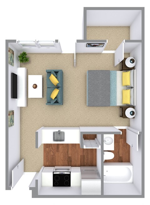 Floor plan for studio, 400 sqft